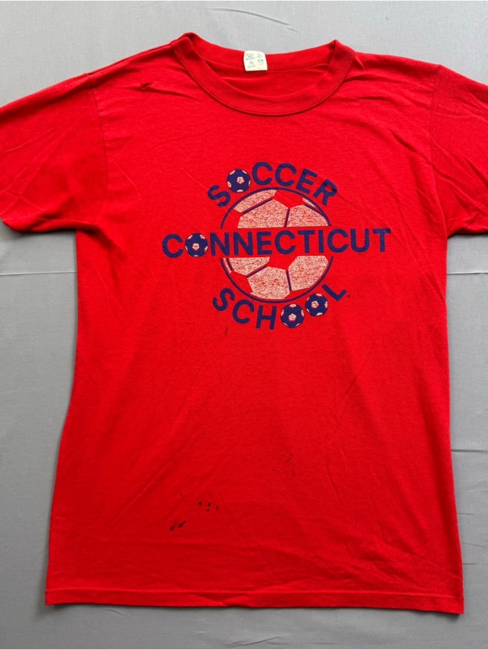 Vtg Champion Made in USA Red Tee Logo Men's Soccer Short Sleeve Crew Neck Size L
